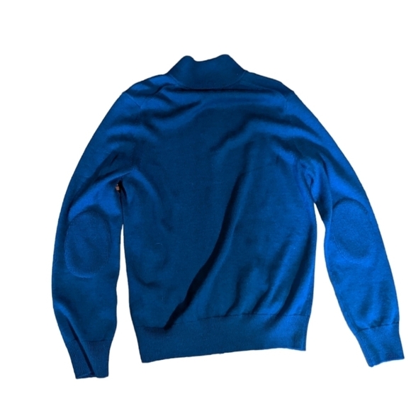 Banana Republic blue merino wool blend full zip front Cardigan elbow patches M - Picture 6 of 8